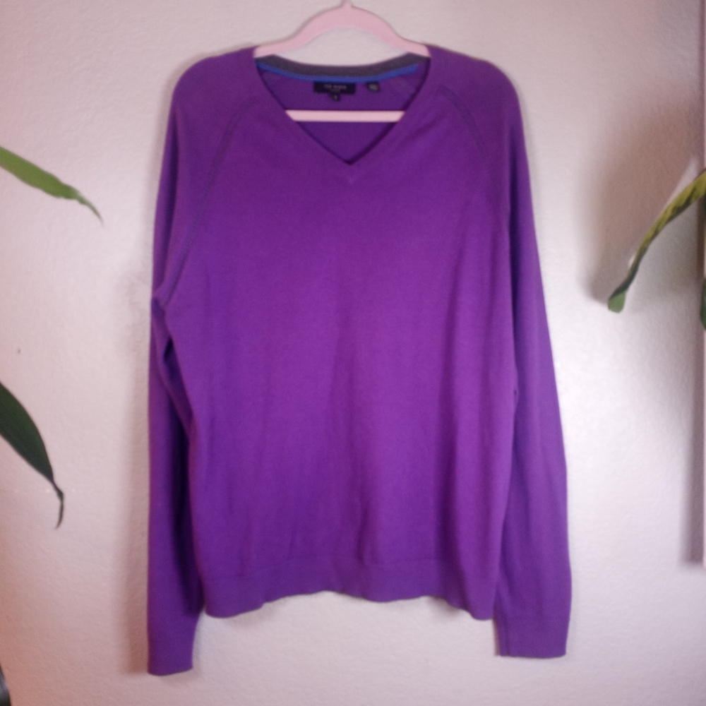 Ted Baker Purple Grey V Neck Cotton Blend Classic New Preppy Academia Sweater 5 - Picture 1 of 11